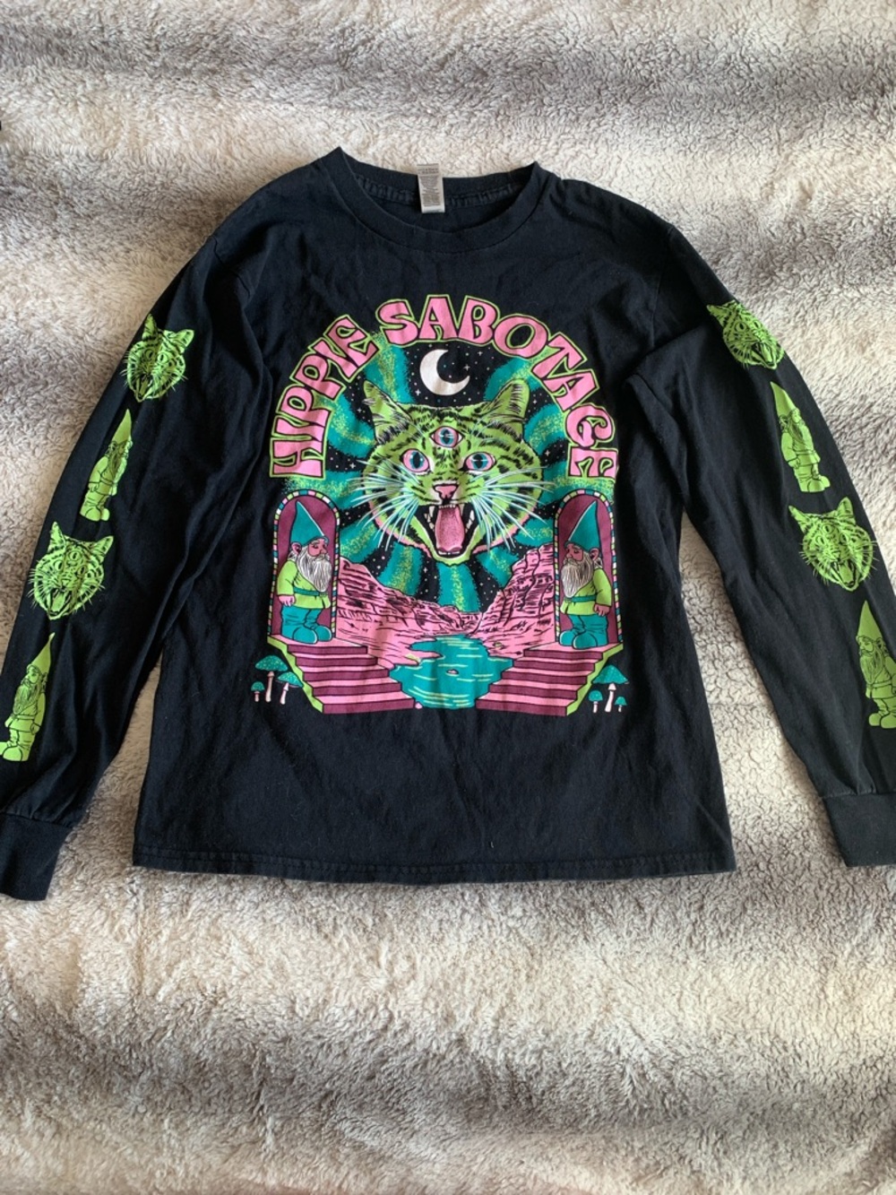 Hippie Sabotage Merch Graphic Tee with Neon Green & Pink Art